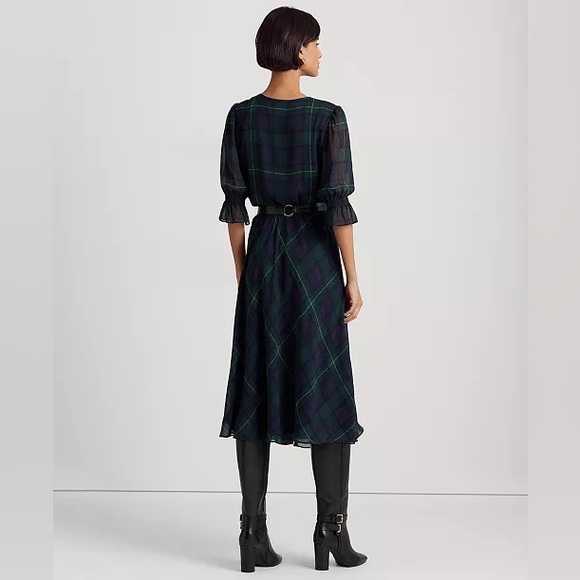 Ralph Lauren Plaid Crinkle Georgette Dress. Size 2 - Picture 5 of 9